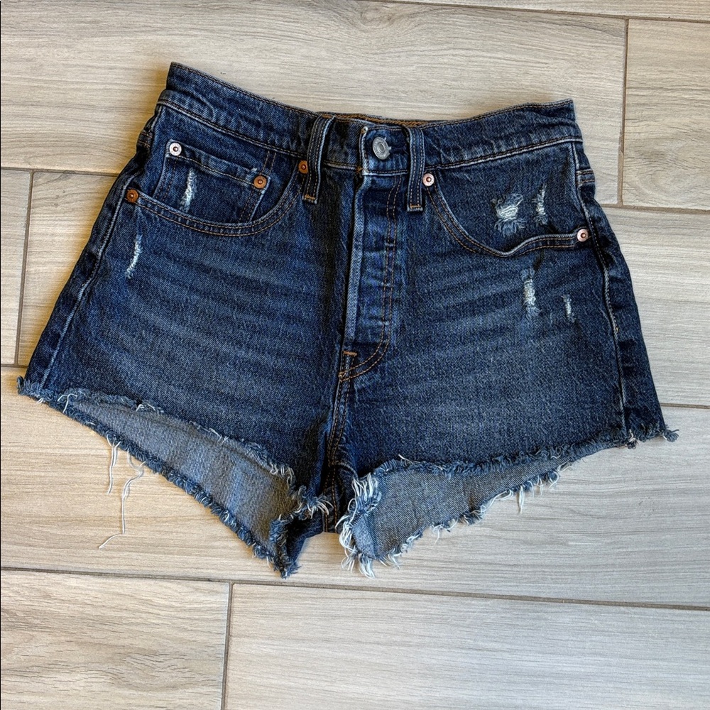 Levi's Dark Blue Distressed 501 Jean Shorts